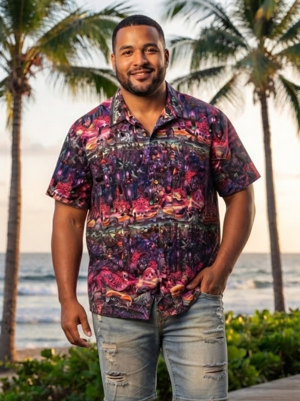 Sayulita Shirt Co "Riders On The Storm" Skeleton Biker Hawaiian Camp Shirt